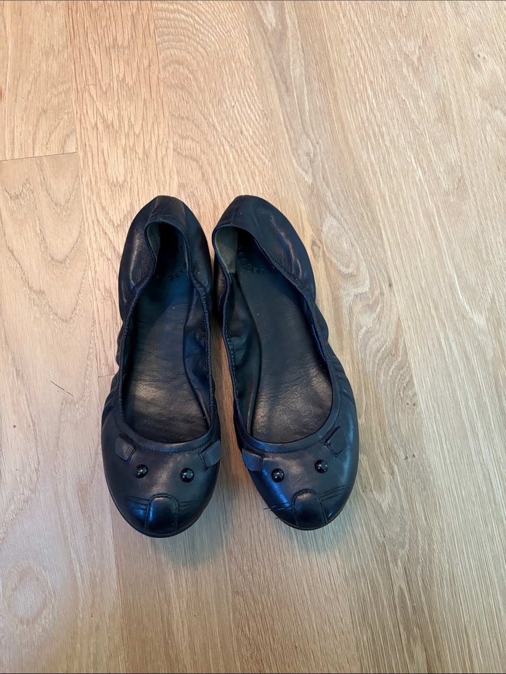 Marc Jacobs Black Leather Ballet Flats with Studded Toe Accents